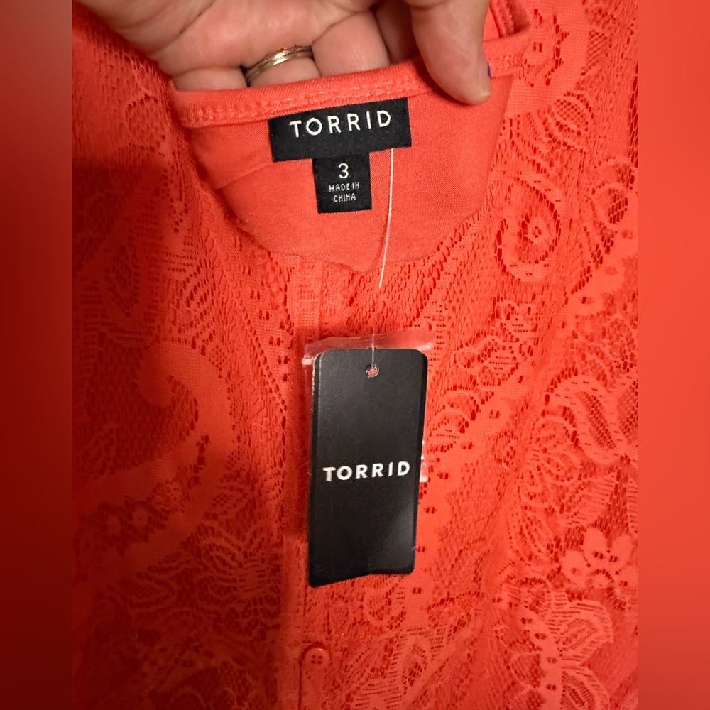 NWT Torrid Maxi Lace Button-Front‎ Dress in orange/pink - Picture 4 of 12